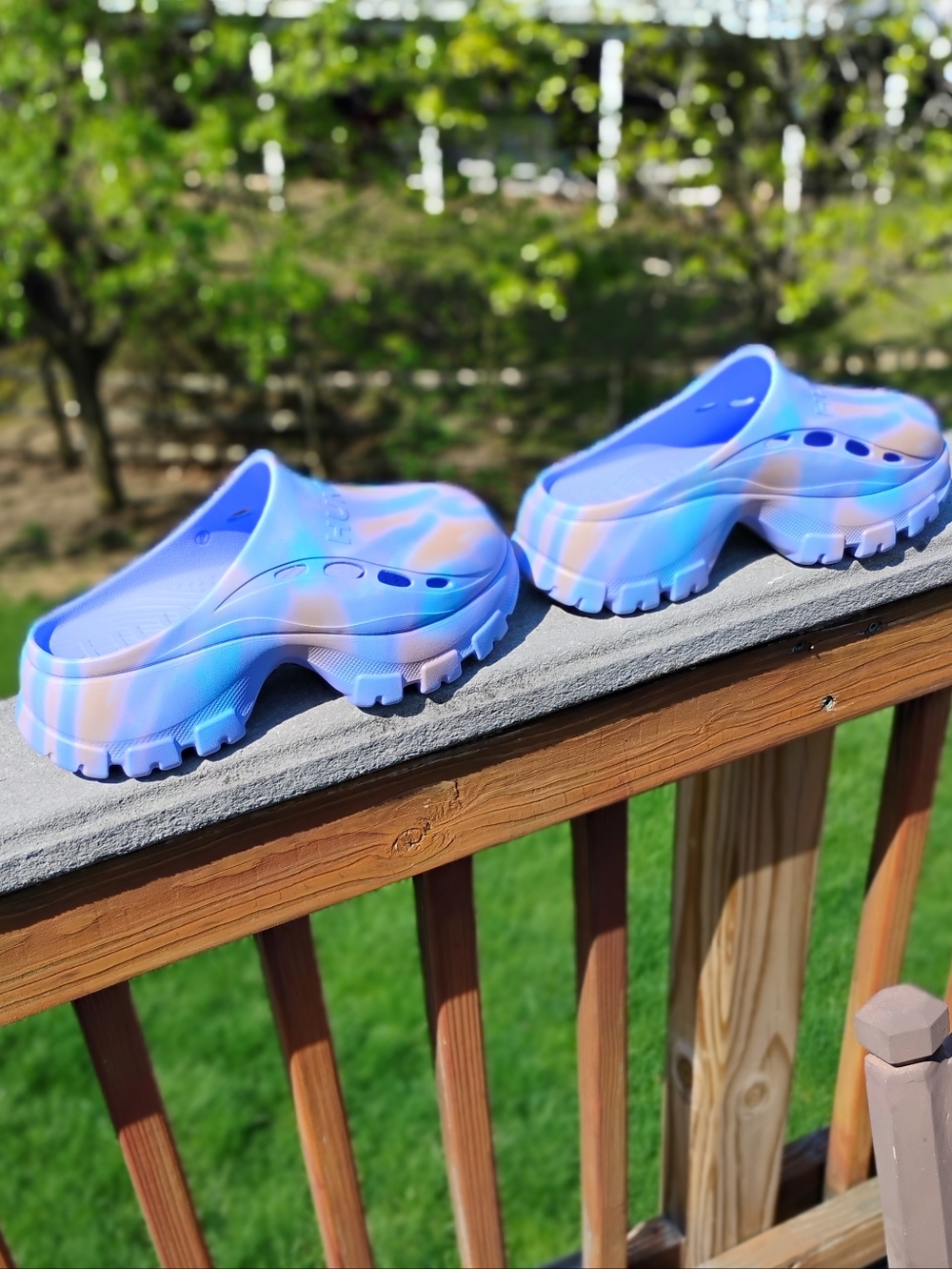 NWT Hunter Pastel Tie Dye Platform Clogs Mules Sandals Chunky Wedge Slip On - 9 - Picture 5 of 12